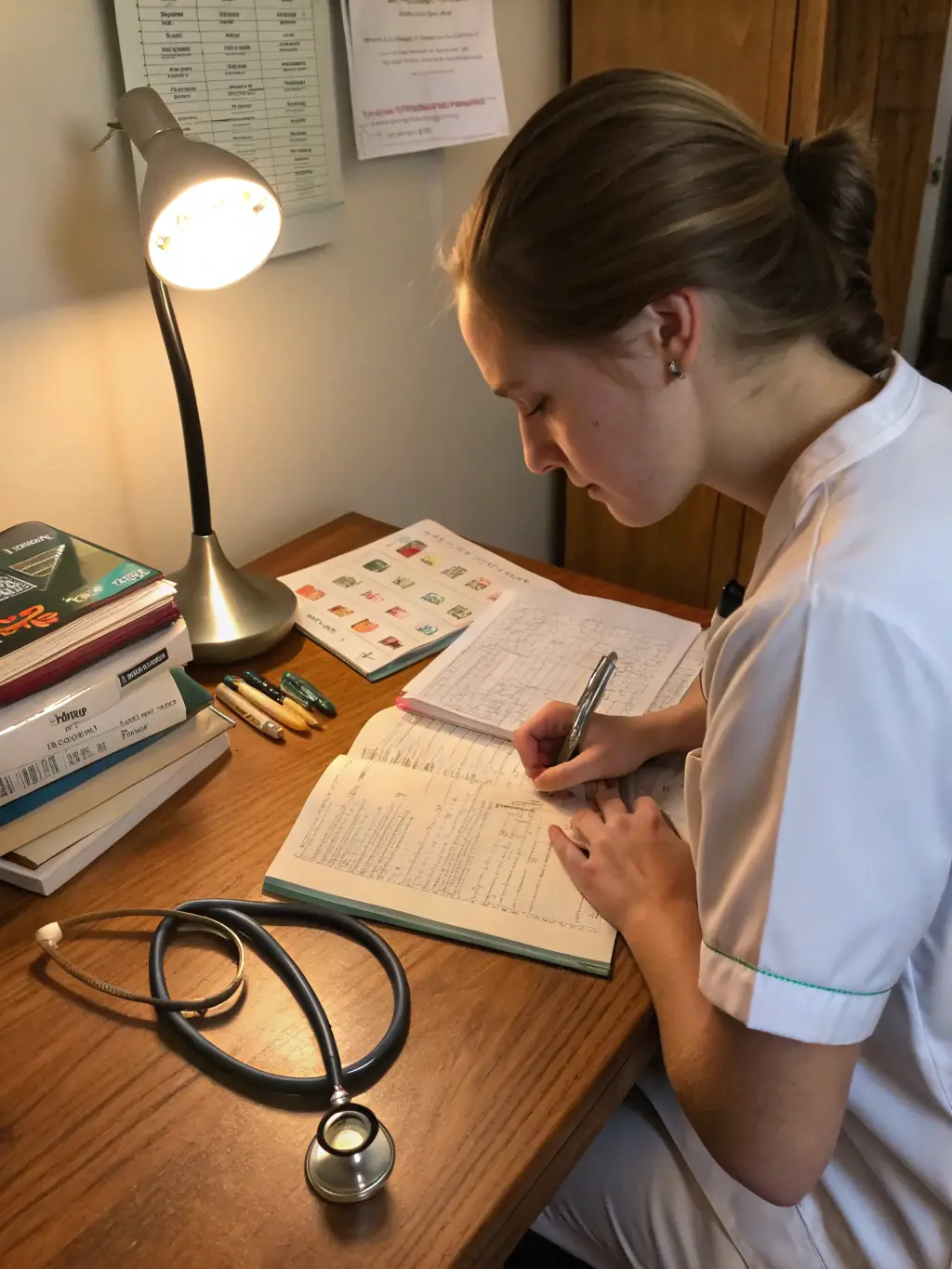 A confident nurse strategically planning their study schedule using insights from practice exam results, emphasizing the importance of targeted preparation.