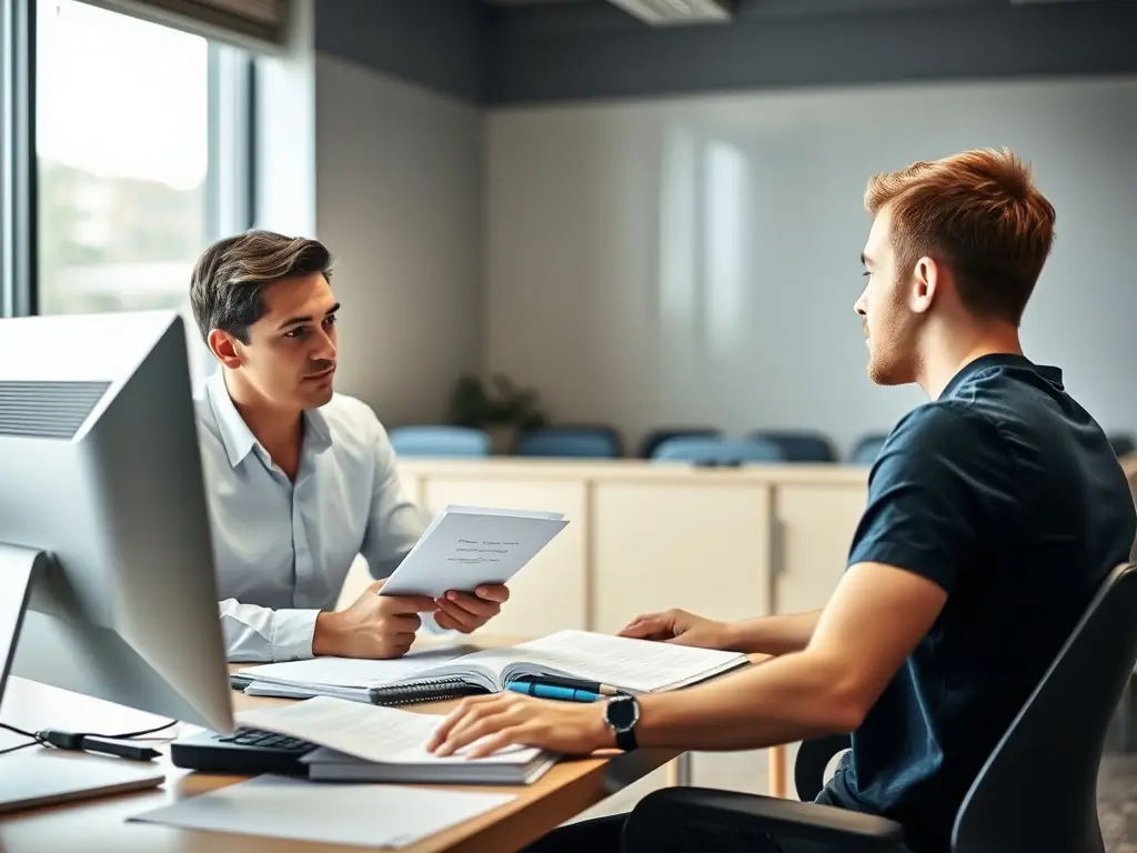 A nursing instructor is providing personalized guidance to a student, reviewing NCLEX strategies and offering encouragement in a supportive environment.